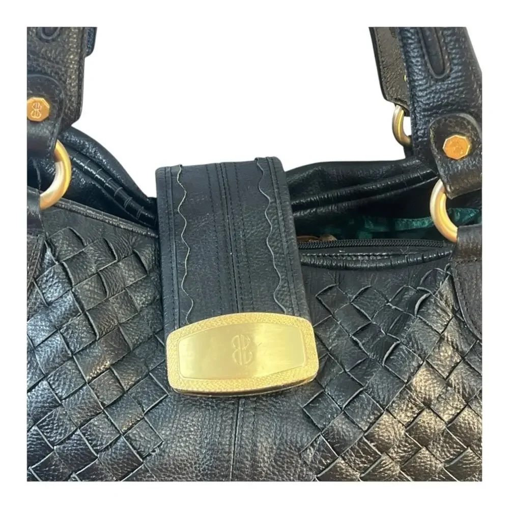 BILL BLASS Vintage Black Woven Leather Satchel or Shoulder Hobo Bag